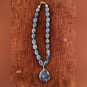 BLUE SODALITE OVAL NECKLACE WITH PENDANT (sterling silver clasp)